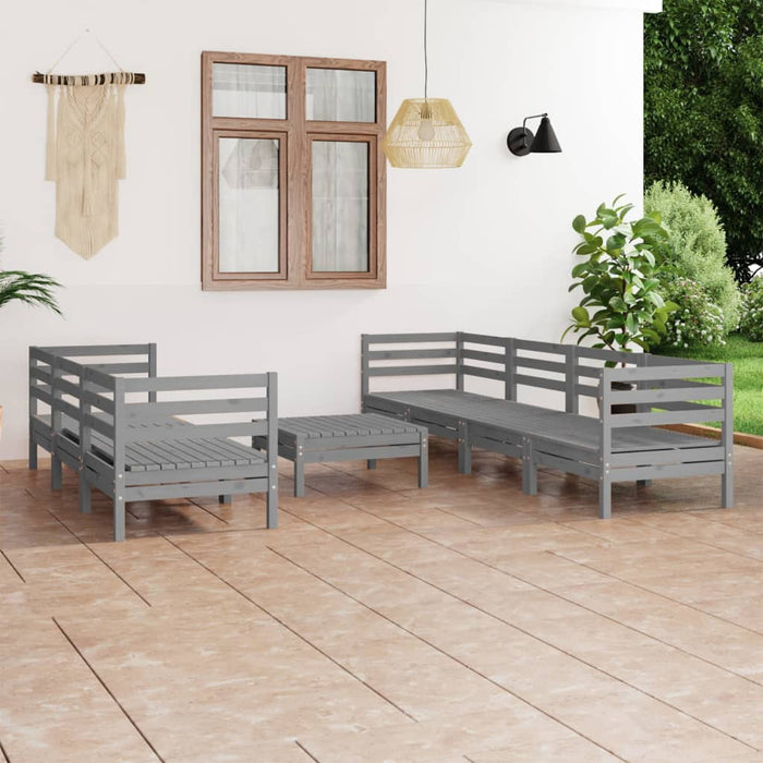Set Divani da Giardino 8 pz Grigio in Legno Massello di Pino 3082514