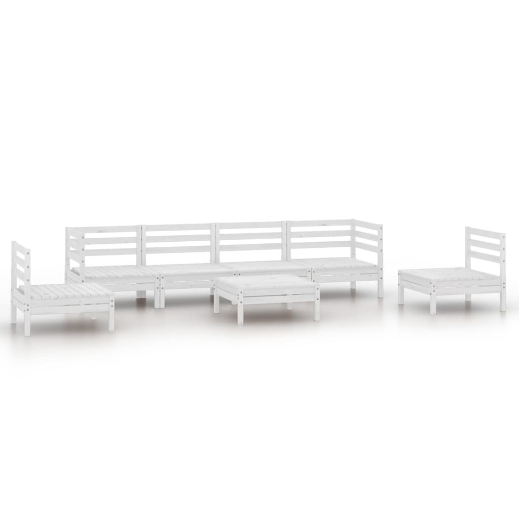 Set Divani da Giardino 7 pz Bianco in Legno Massello di Pino 3082548
