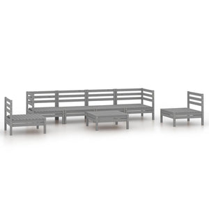 Set Divani da Giardino 7 pz Grigio in Legno Massello di Pino 3082549
