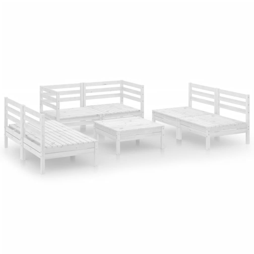 Set Divani da Giardino 7 pz Bianco in Legno Massello di Pino 3082558