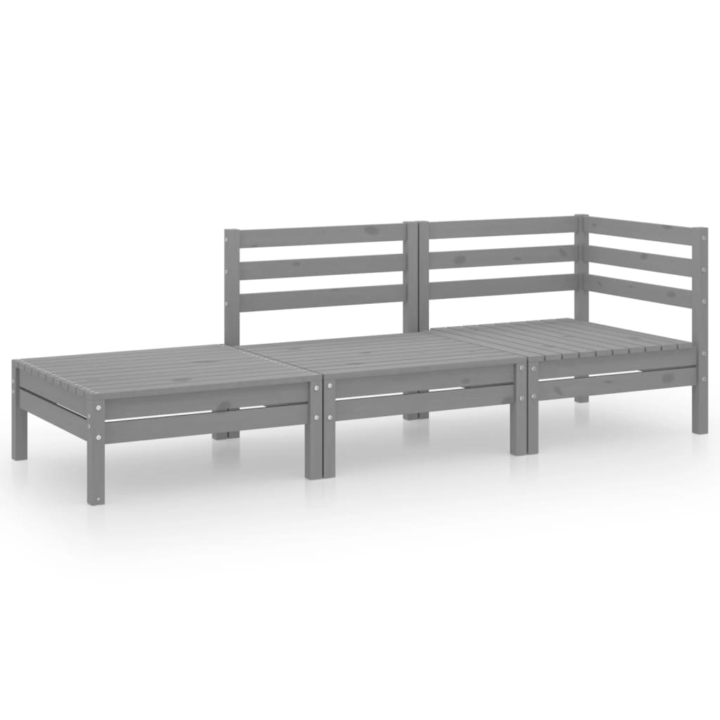 Set Divani da Giardino 3 pz Grigio in Legno Massello di Pino 3082614