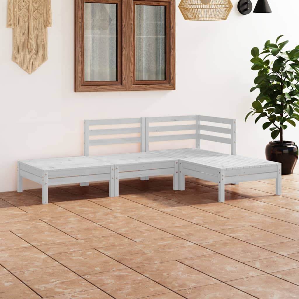 Set Divani da Giardino 4 pz Bianco in Legno Massello di Pino 3082618