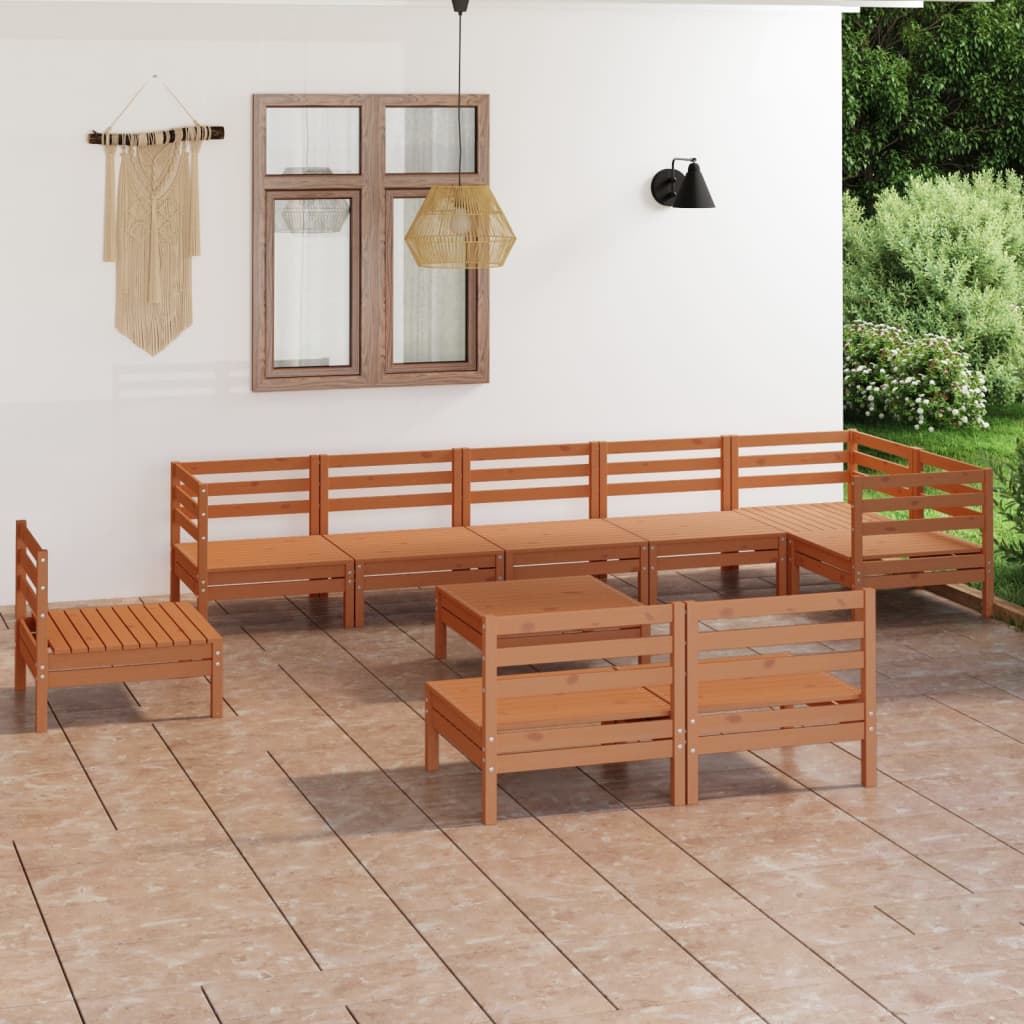 Set Salotto da Giardino 10 pz in Legno Massello di Pino ambra 3082912