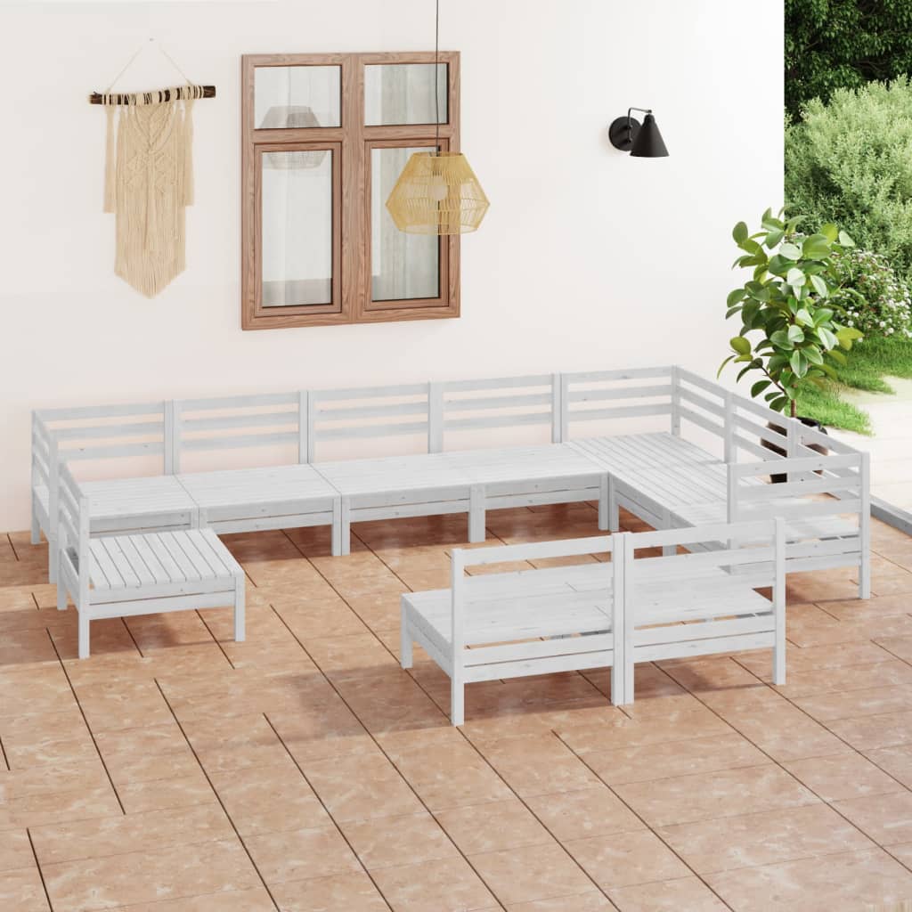 Set Salotto da Giardino 10 pz in Legno Massello di Pino Bianco 3083065