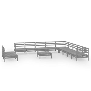 Set Salotto da Giardino 12 pz in Legno Massello di Pino Grigio 3083151