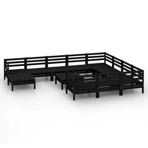 Set Salotto da Giardino 12 pz Nero in Legno Massello di Pino 3083313