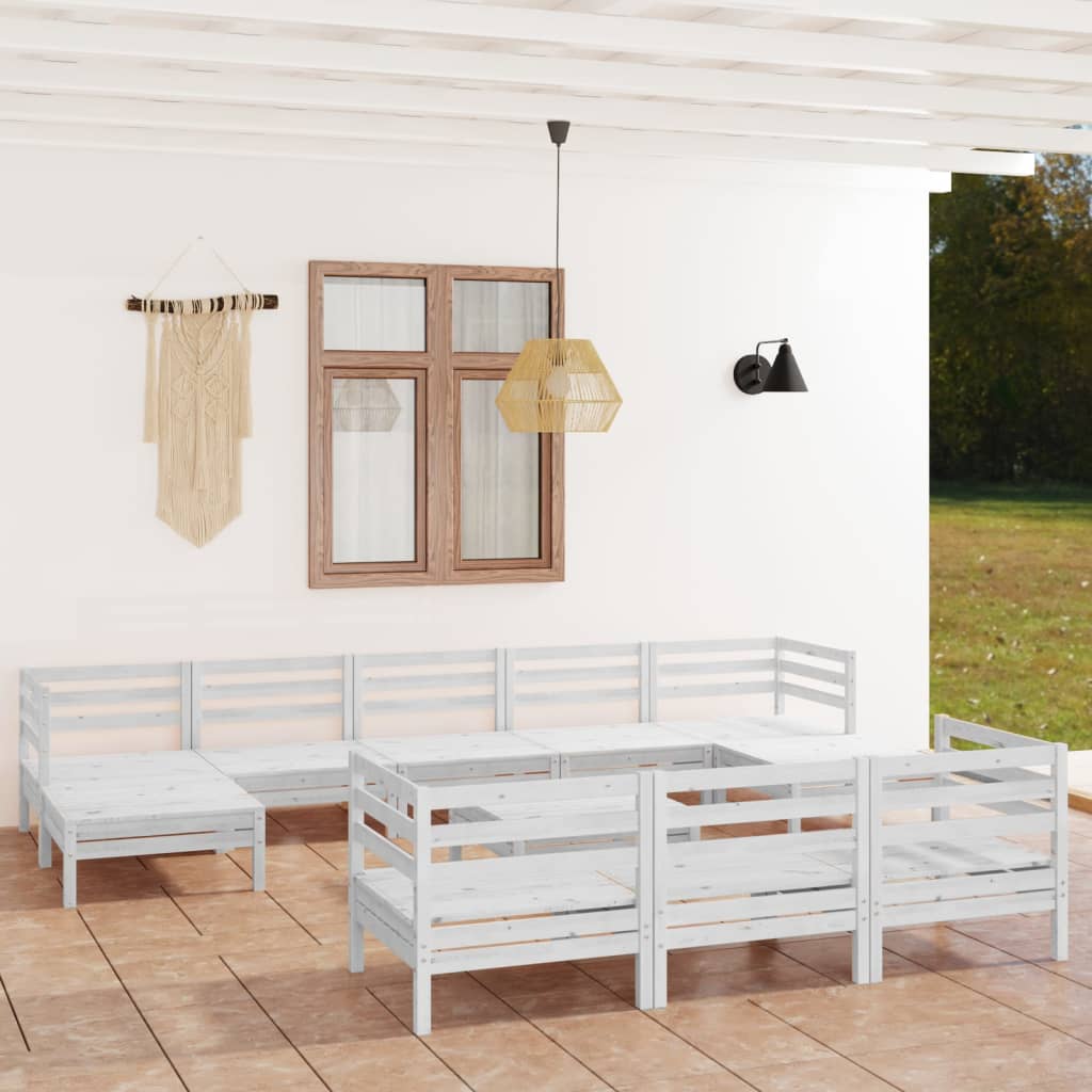 Set Salotto da Giardino 11 pz in Legno Massello di Pino Bianco 3083390