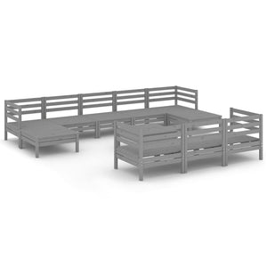 Set Salotto da Giardino 11 pz Grigio in Legno Massello di Pino 3083391