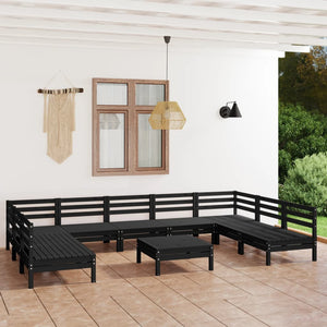 Set Divani da Giardino 10 pz Nero in Legno Massello di Pino cod mxl 36828