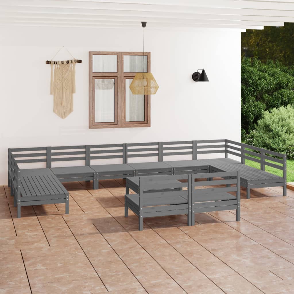 Set Salotto da Giardino 13 pz in Legno Massello di Pino Grigio 3083461
