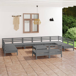 Set Salotto da Giardino 13 pz in Legno Massello di Pino Grigio 3083461