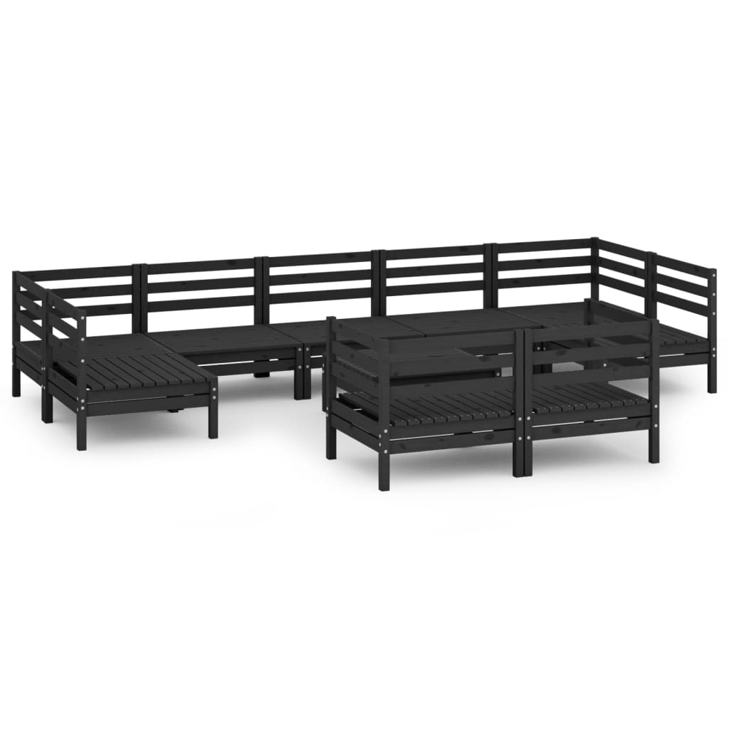 Set Salotto da Giardino 10 pz Nero in Legno Massello di Pino 3083483