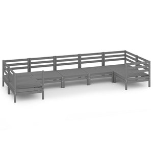 Set Salotto da Giardino 7 pz Grigio in Legno Massello di Pino 3083526