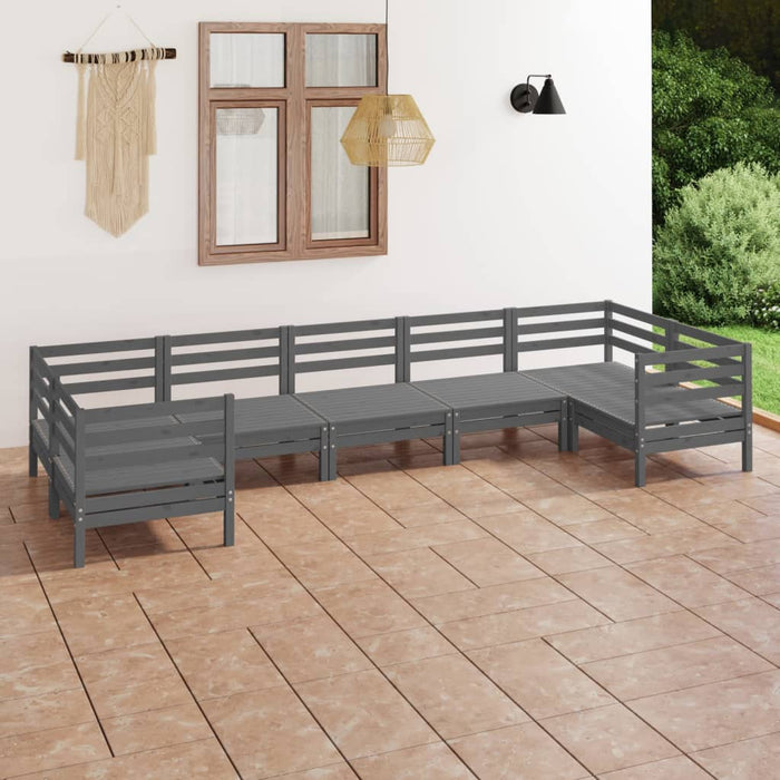 Set Salotto da Giardino 7 pz Grigio in Legno Massello di Pino 3083526