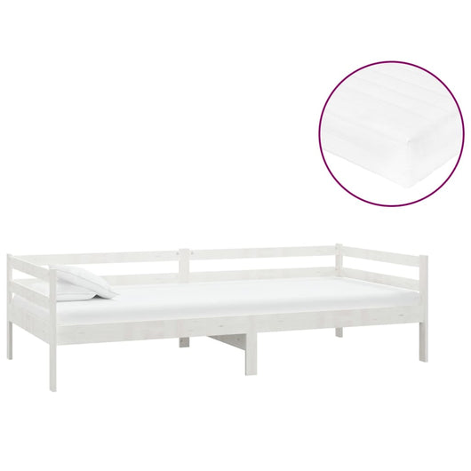 Divano Letto con Materasso-Sofa Letto-Daybed 90x200 cm Bianco in Legno di Pino 439959