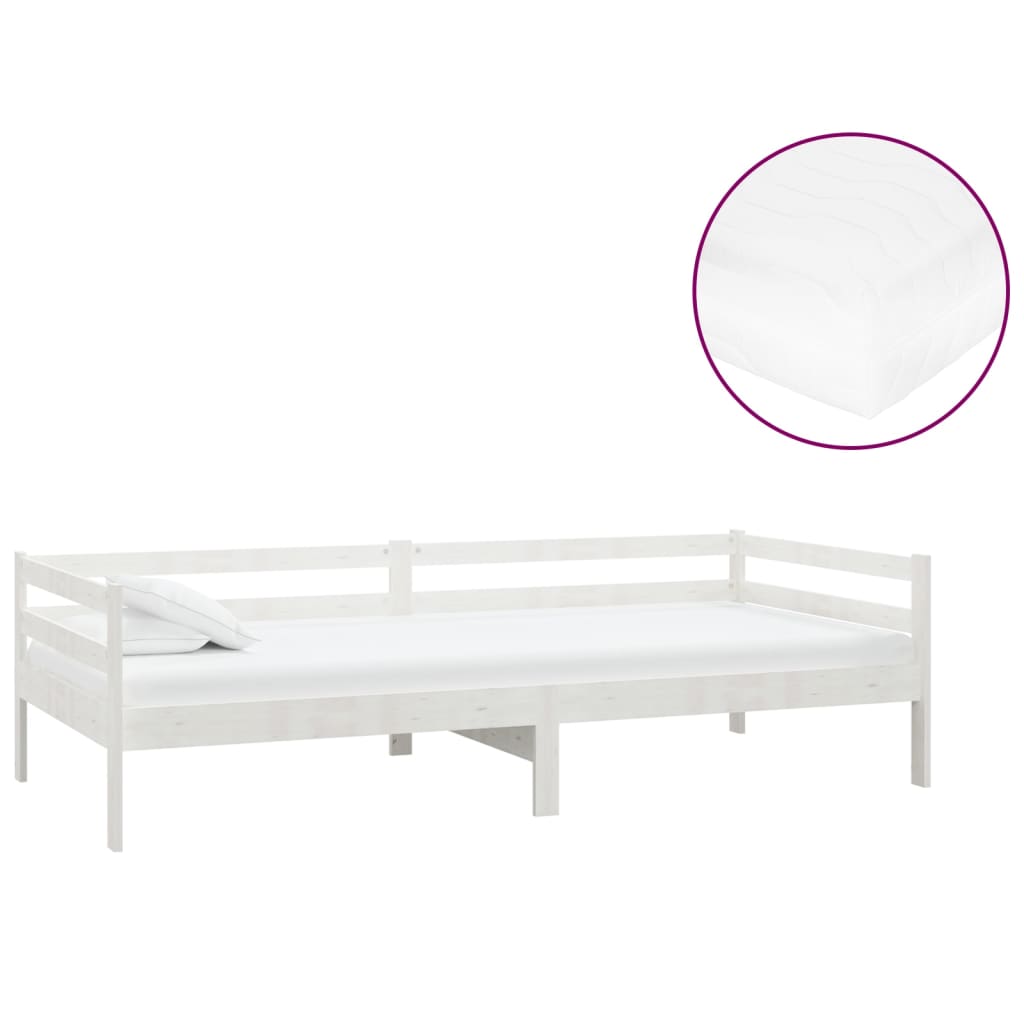 Divano Letto con Materasso 90x200 cm Bianco in Legno di Pino 3083560