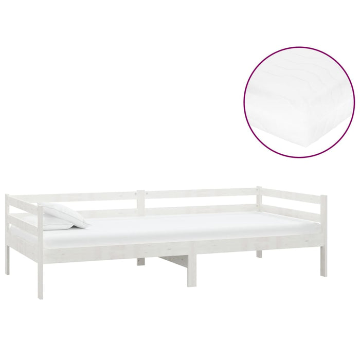 Divano Letto con Materasso 90x200 cm Bianco in Legno di Pino 3083560