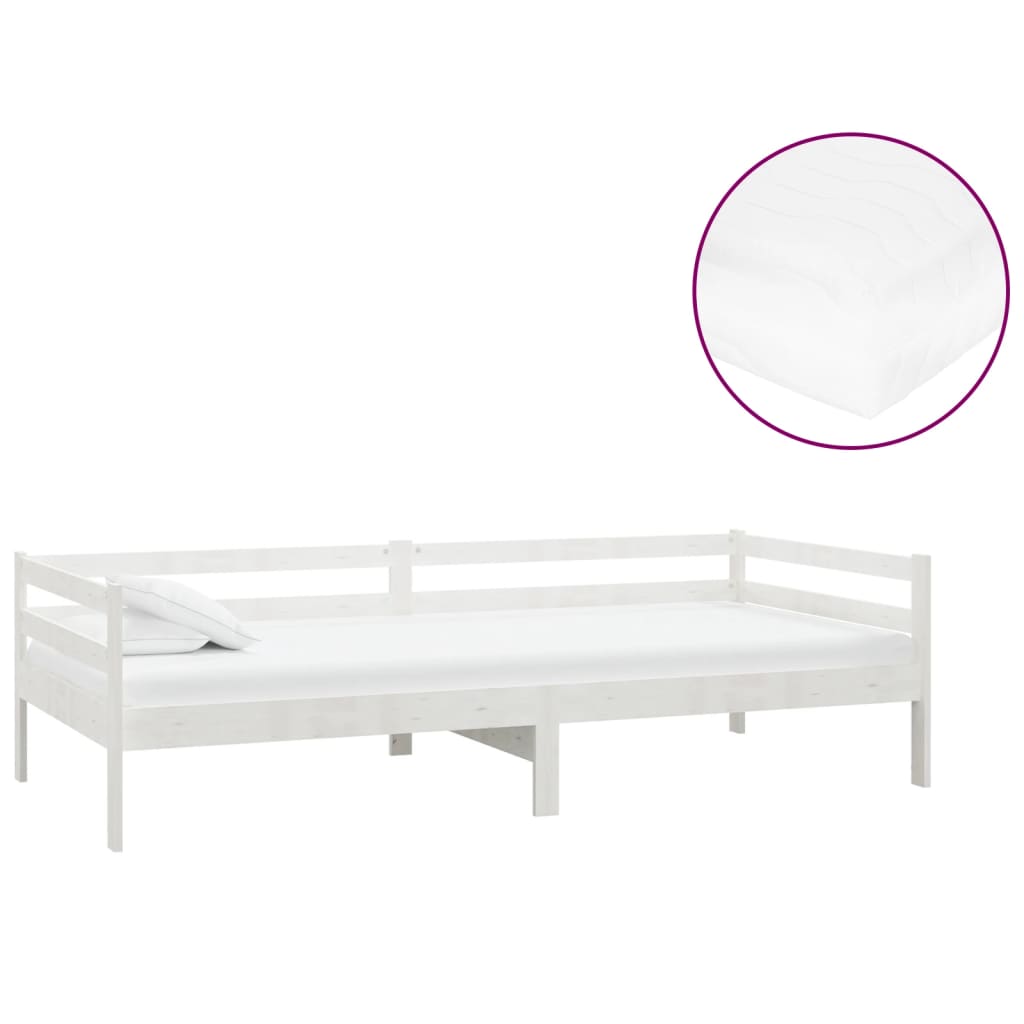 Divano Letto con Materasso 90x200 cm Bianco in Legno di Pino 3083565