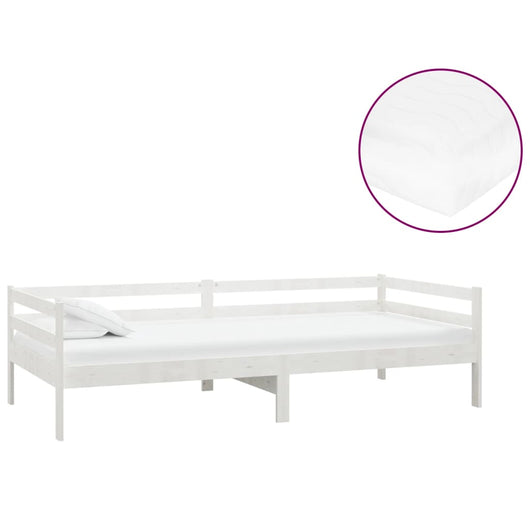 Divano Letto con Materasso 90x200 cm Bianco in Legno di Pino 3083565