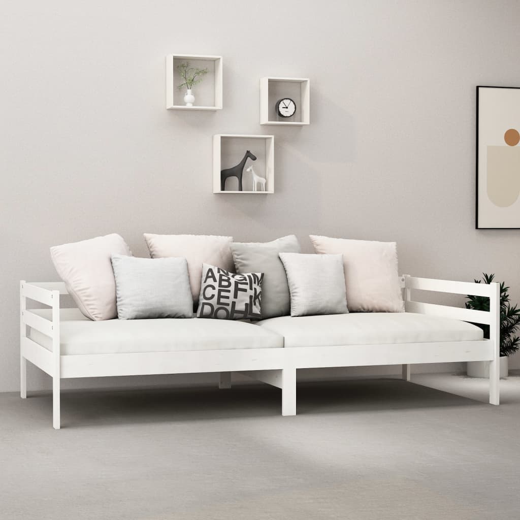 Divano Letto con Materasso 90x200 cm Bianco in Legno di Pino 3083565