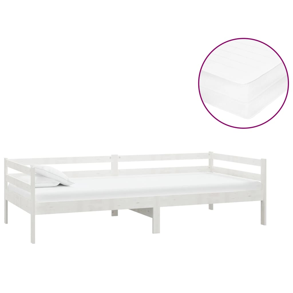 Divano Letto con Materasso 90x200 cm Bianco in Legno di Pino 3083570