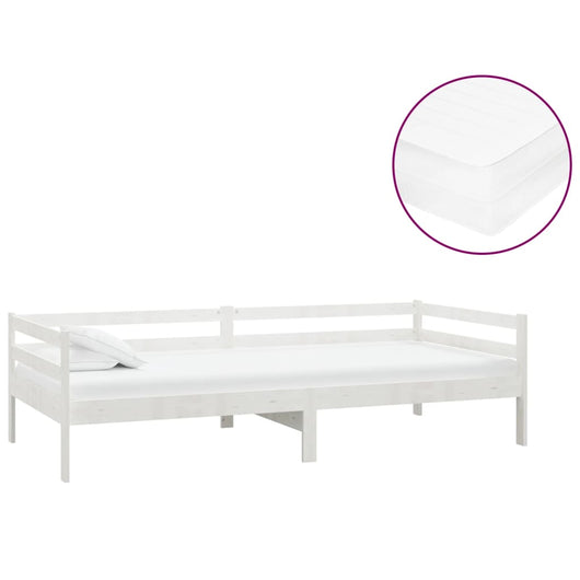 Divano Letto con Materasso-Sofa Letto-Daybed 90x200 cm Bianco in Legno di Pino 521511