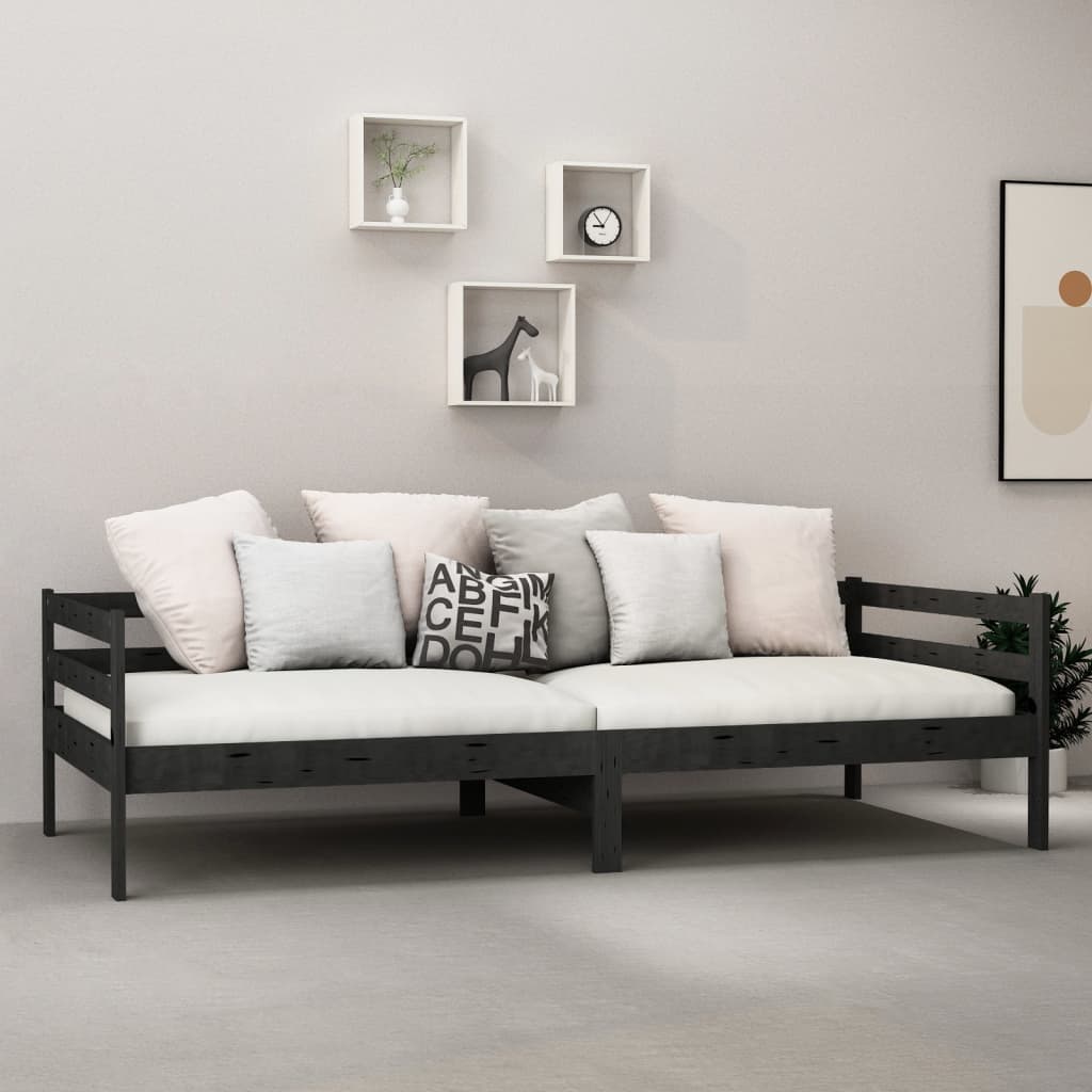 Divano Letto con Materasso 90x200 cm Nero in Legno di Pino 3083573