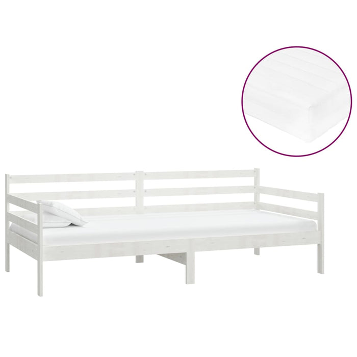 Divano Letto con Materasso 90x200 cm Bianco in Legno di Pino cod mxl 63687