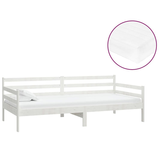 Divano Letto con Materasso-Sofa Letto-Daybed 90x200 cm Bianco in Legno di Pino 112110