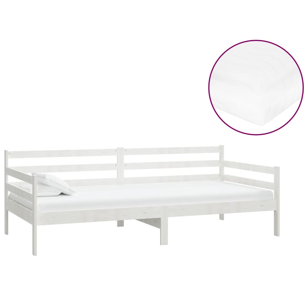 Divano Letto con Materasso 90x200 cm Bianco in Legno di Pino 3083585