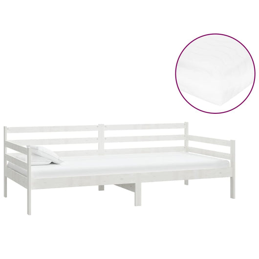 Divano Letto con Materasso 90x200 cm Bianco in Legno di Pino 3083585