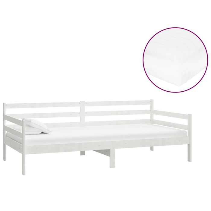 Divano Letto con Materasso 90x200 cm Bianco in Legno di Pino 3083585