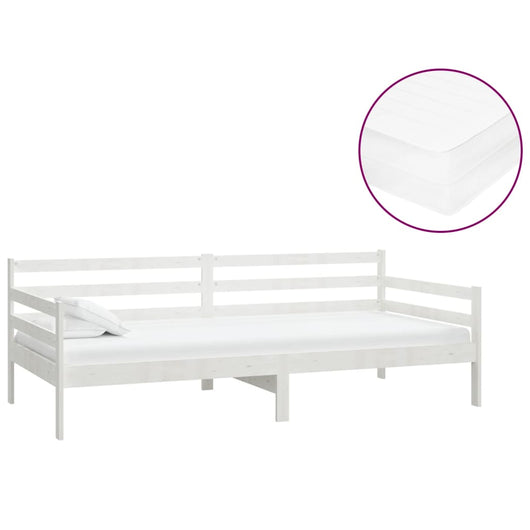 Divano Letto con Materasso-Sofa Letto-Daybed 90x200 cm Bianco in Legno di Pino 526355