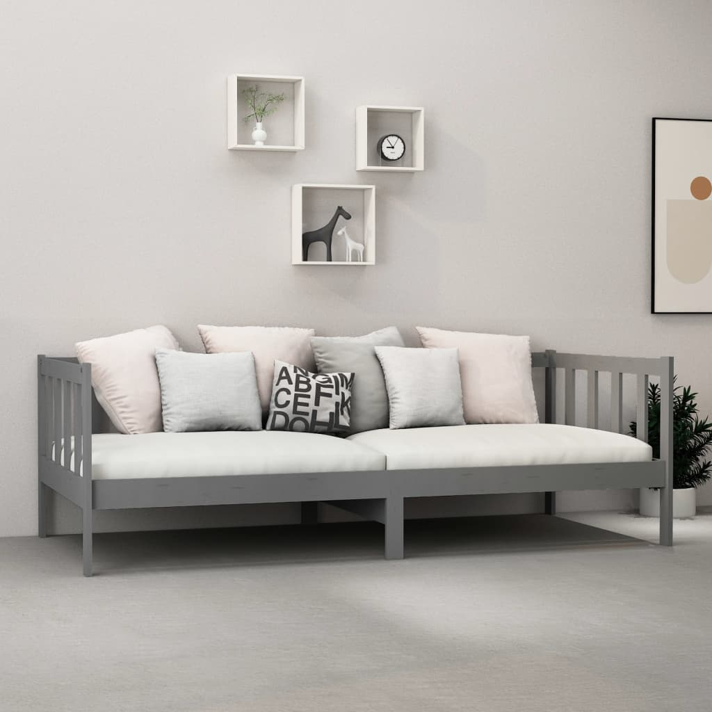 Divano Letto con Materasso 90x200 cm Grigio in Legno di Pino 3083621