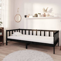 Divano Letto con Materasso 90x200 cm Nero in Legno di Pino 3083628