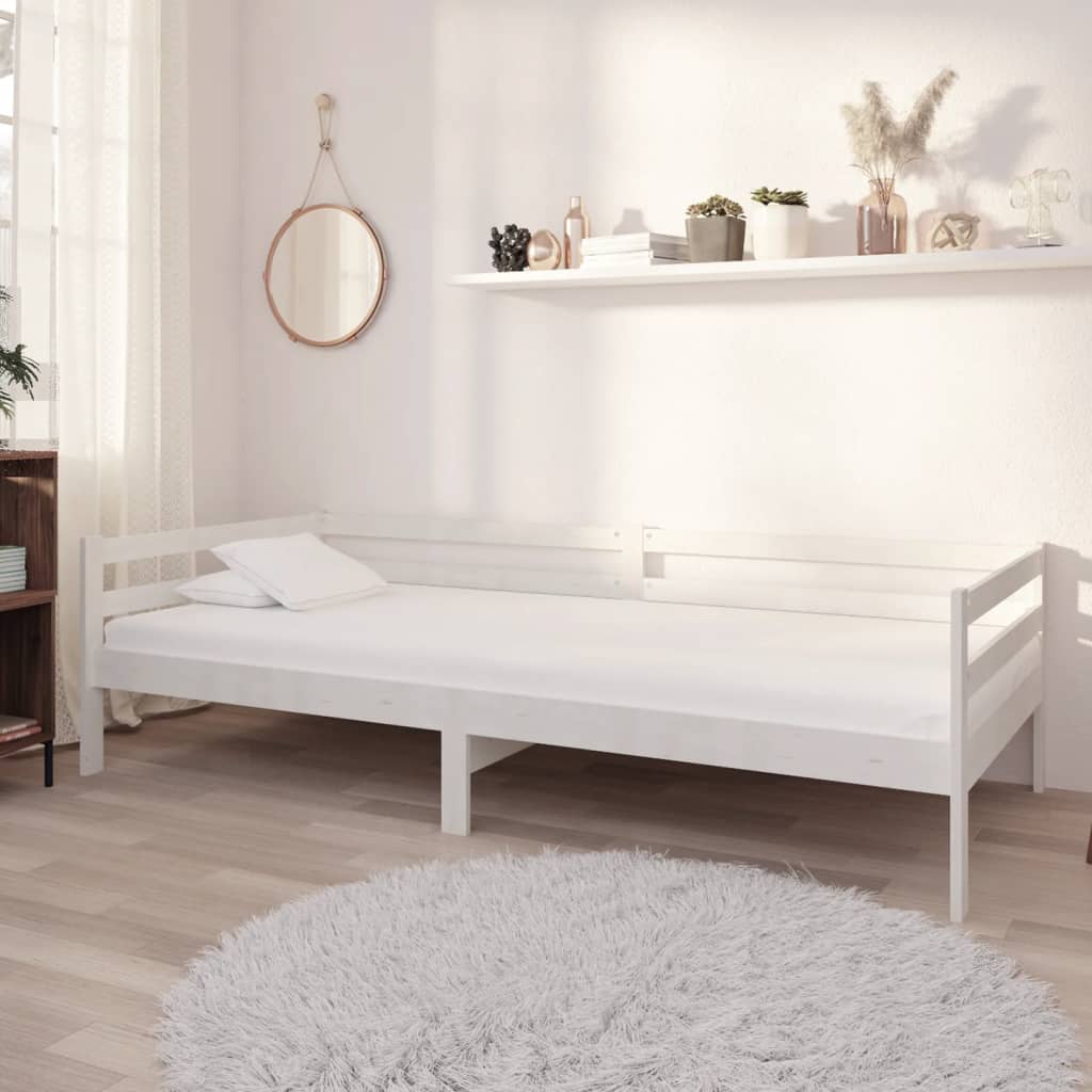 Divano Letto con Cassetti 90x200 cm Bianco in Massello di Pino 3083675