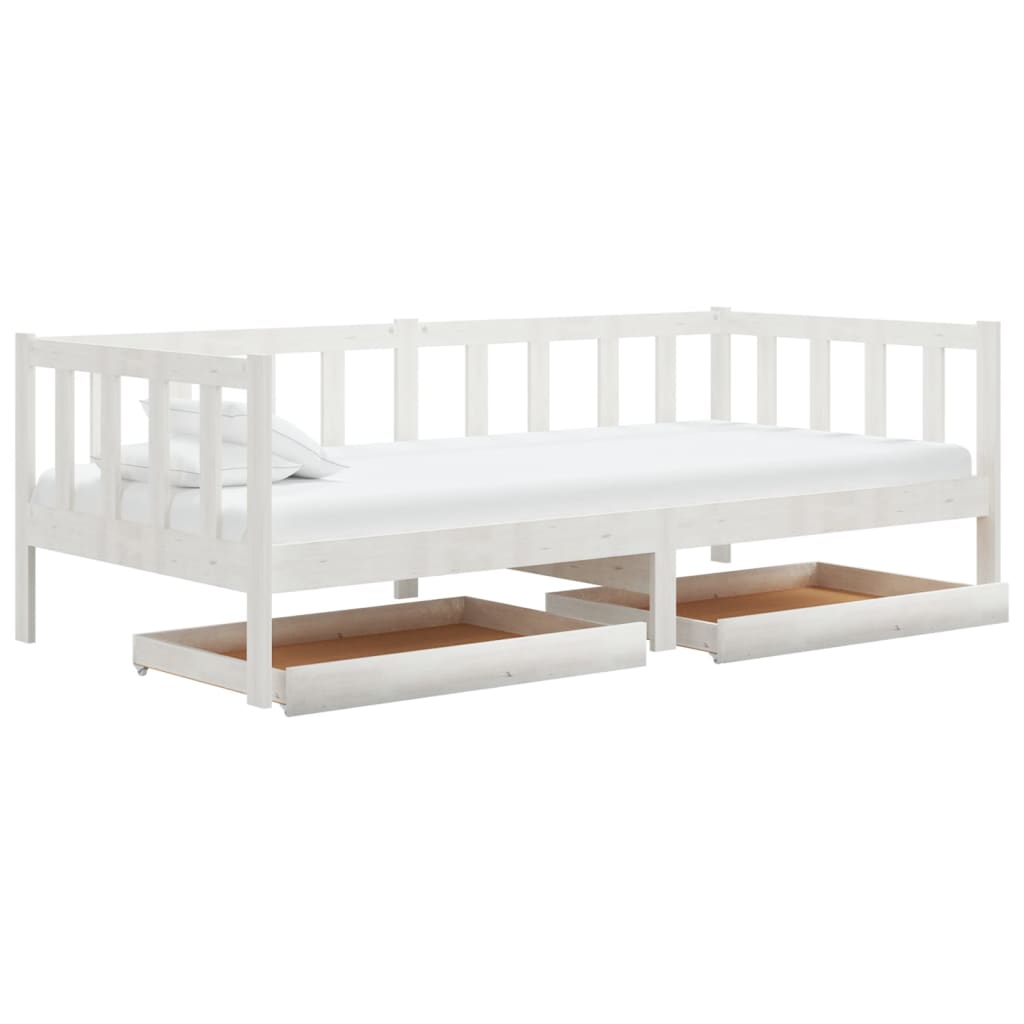 Divano Letto con Cassetti-Sofa Letto-Daybed 90x200 cm Bianco in Massello di Pino 942340