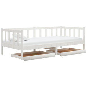 Divano Letto con Cassetti-Sofa Letto-Daybed 90x200 cm Bianco in Massello di Pino 942340