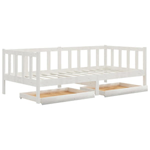 Divano Letto con Cassetti-Sofa Letto-Daybed 90x200 cm Bianco in Massello di Pino 942340