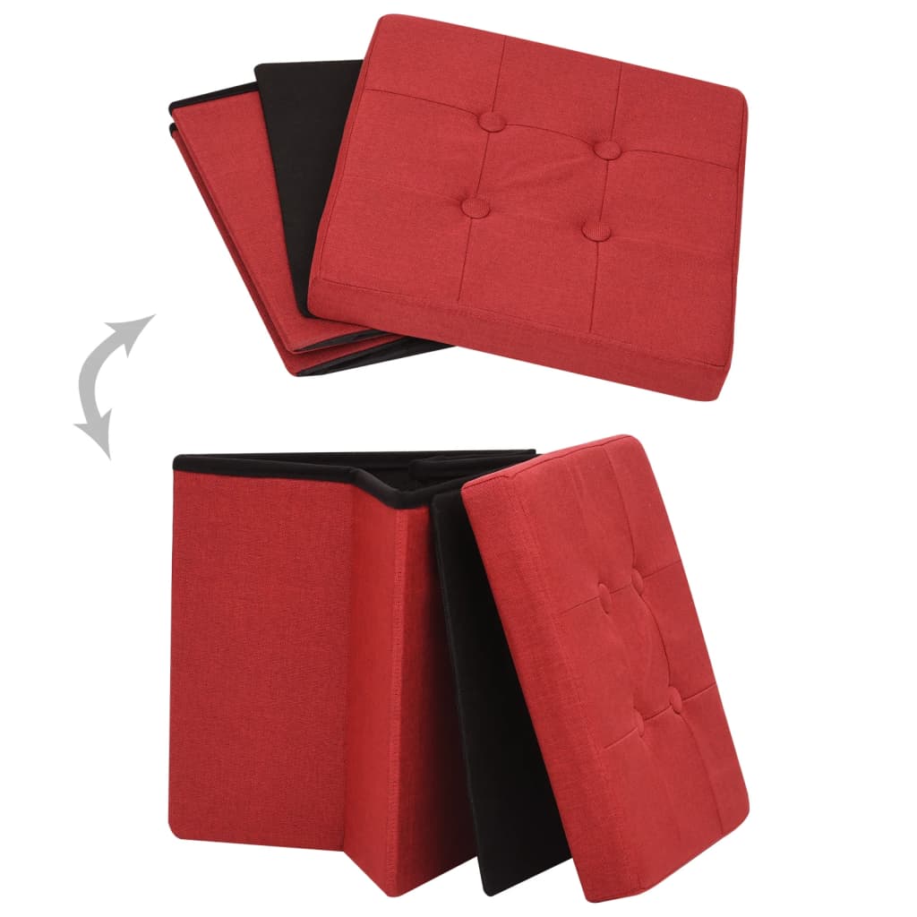 Sgabello con Contenitore Pieghevole Rosso Vino in Simil Lino 338768