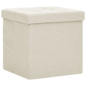 Pouf con Contenitore Pieghevoli 2 pz Bianco Crema in Simil Lino cod mxl 58435