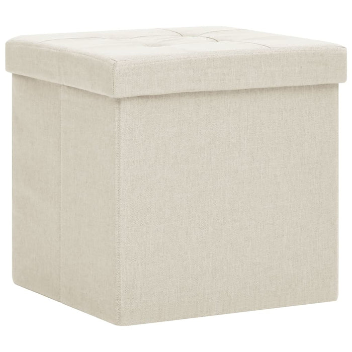 Pouf con Contenitore Pieghevoli 2 pz Bianco Crema in Simil Lino cod mxl 58435