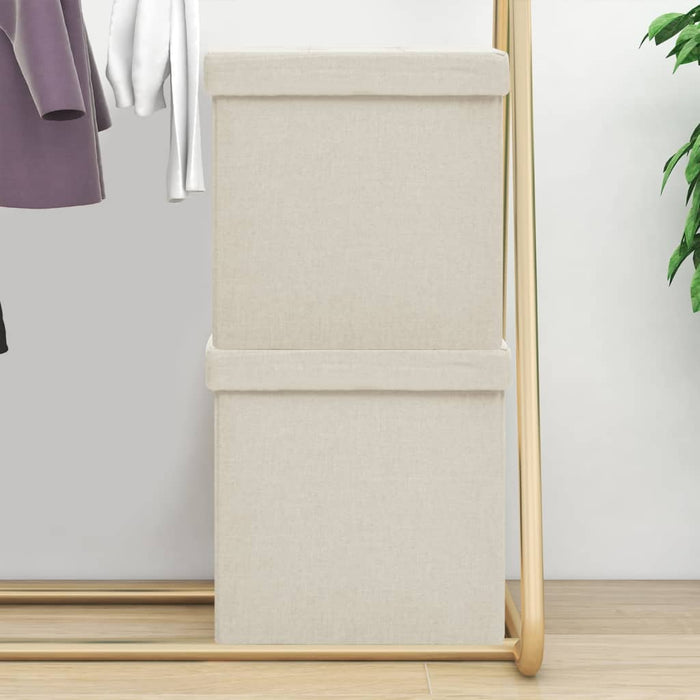 Pouf con Contenitore Pieghevoli 2 pz Bianco Crema in Simil Lino cod mxl 58435