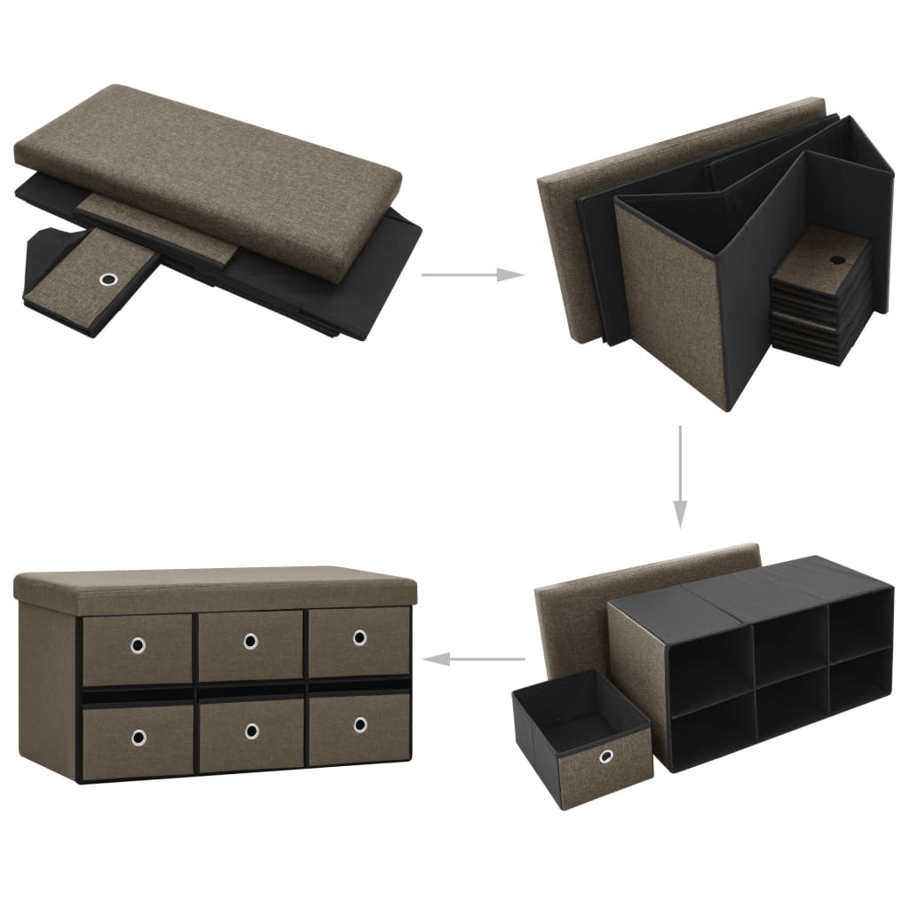 Cassapanca Pieghevole Marrone 76x38x38 cm in Simil Lino 338813