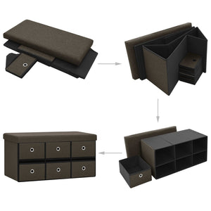 Cassapanca Pieghevole Marrone Scuro 76x38x38 cm in Simil Lino 338814