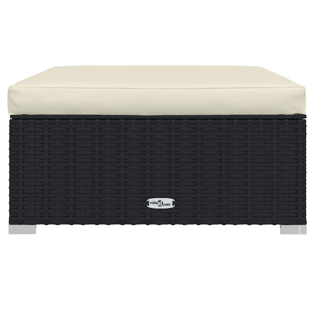 Poggiapiedi da Giardino con Cuscino Nero 70x70x30 cm Polyrattan cod mxl 66438