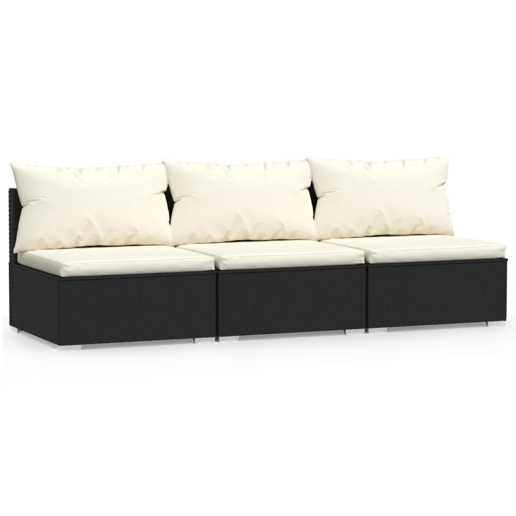 Divano a 3 Posti con Cuscini in Polyrattan Nero 317495