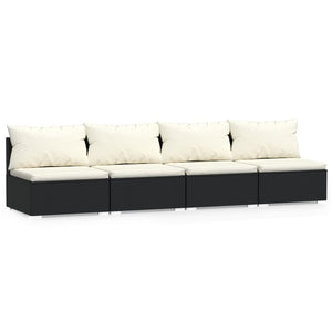 Divano a 4 Posti con Cuscini in Polyrattan Nero 317497