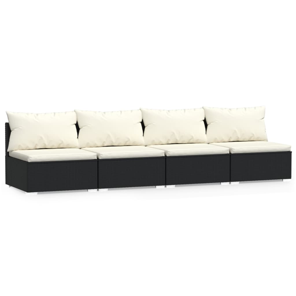 Divano a 4 Posti con Cuscini in Polyrattan Nero cod mxl 57396