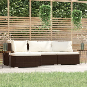 Set Divani da Giardino 4 pz con Cuscini in Polyrattan Marrone 317501